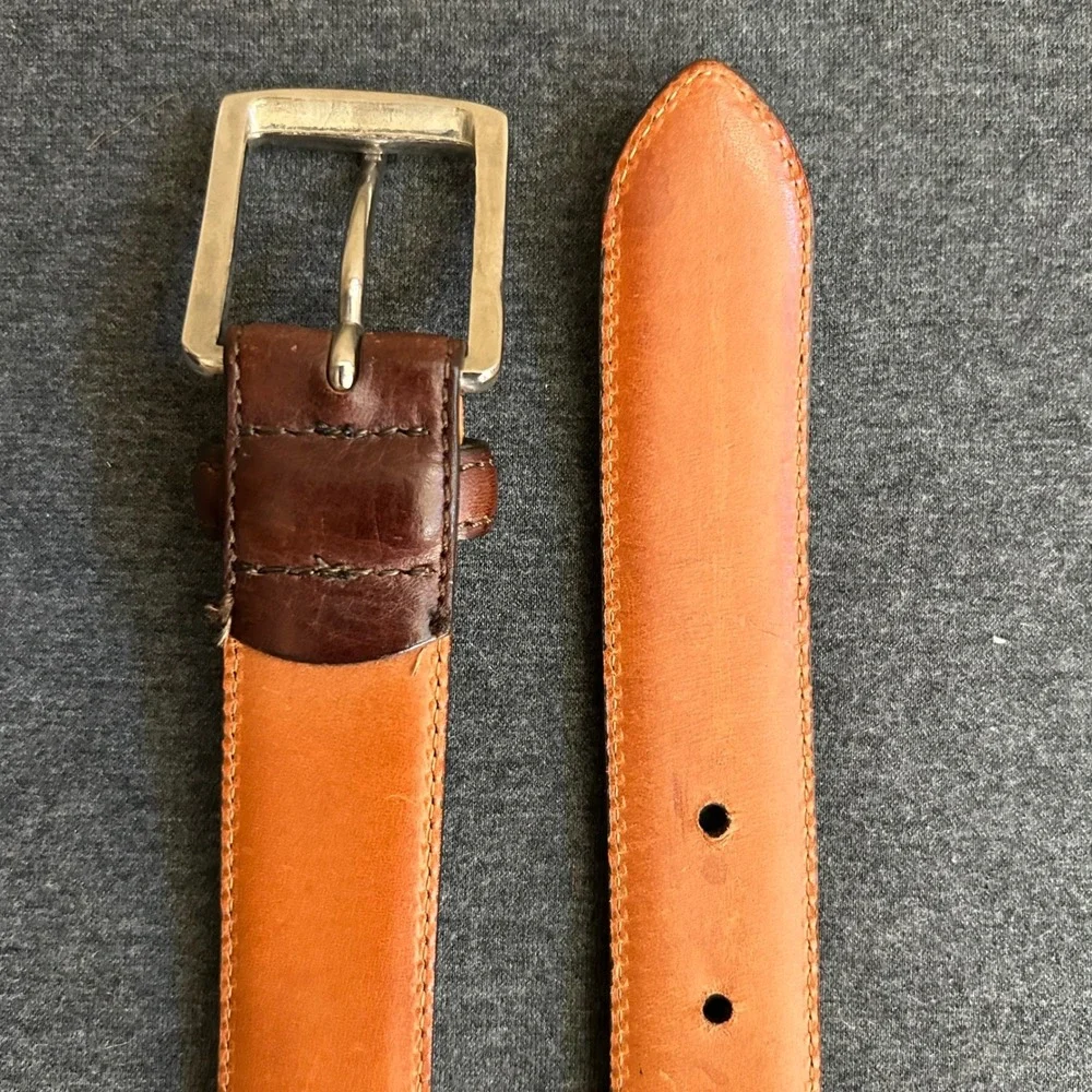 Polo Ralph Lauren Leather Belt Men's Size 38 Brown Made in Italy Silver Buckle